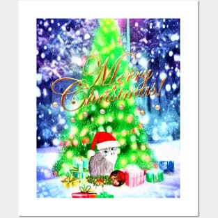 Cute Kitten Merry Christmas Greeting Posters and Art